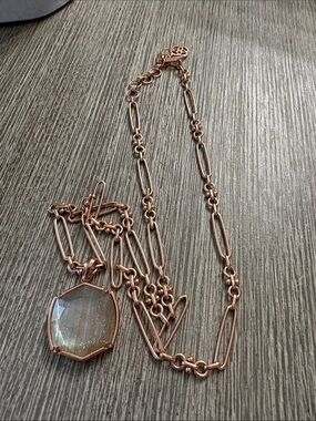 Rustic Cuff Rose Gold Link Necklace with Iridescent Hexagon Pendant